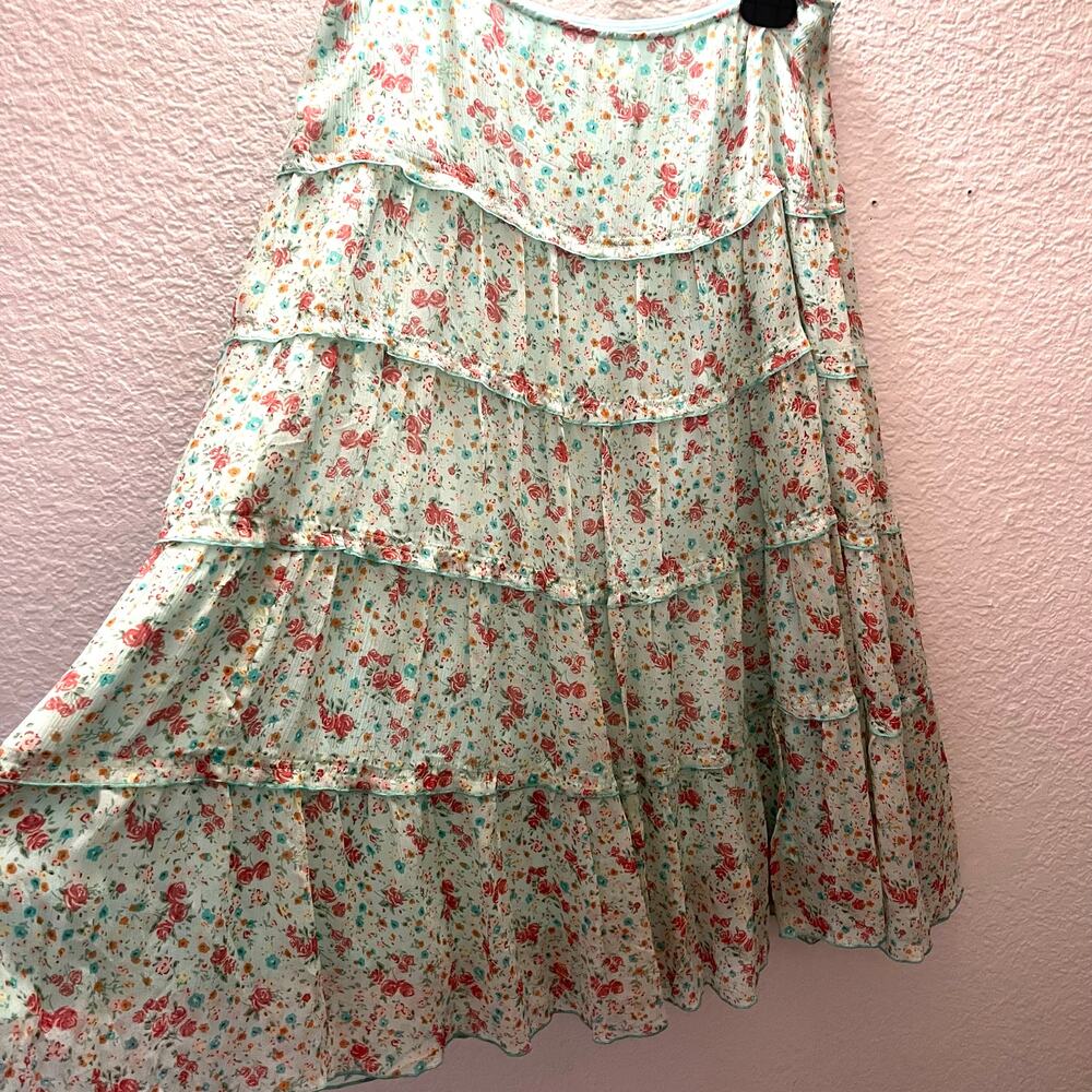 Rare Sundance 100% Silk Tiered Floral Skirt Prairie Boho Romantic Cottagecore 6 - Picture 3 of 7